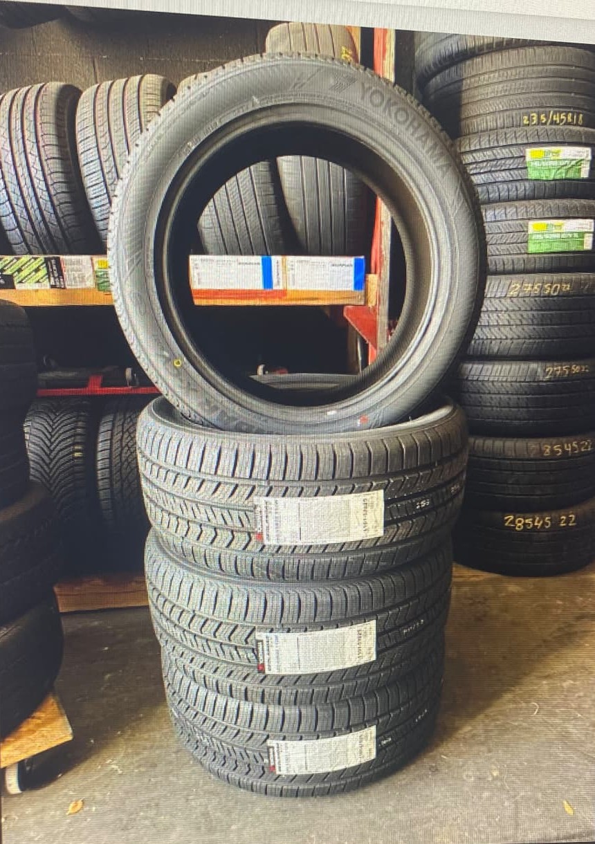 Stack of new tires in the shop